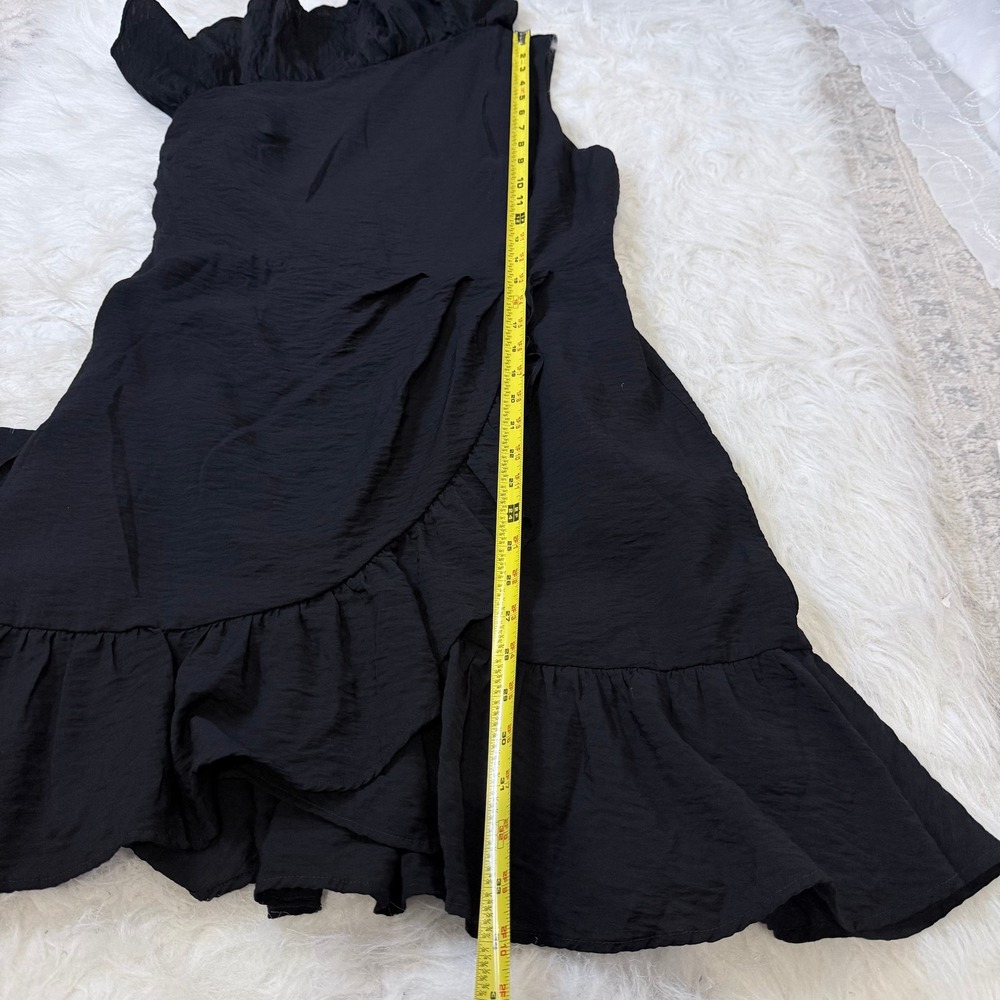 Express Black One Shoulder Ruffle Cocktail Dress Medium Belted Mini LBD Wedding - Picture 9 of 9